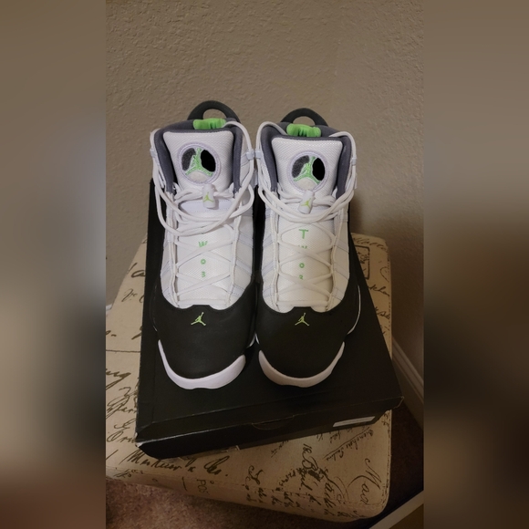 Jordan High-Top Sneakers in Black, White, and Green - Picture 2 of 3